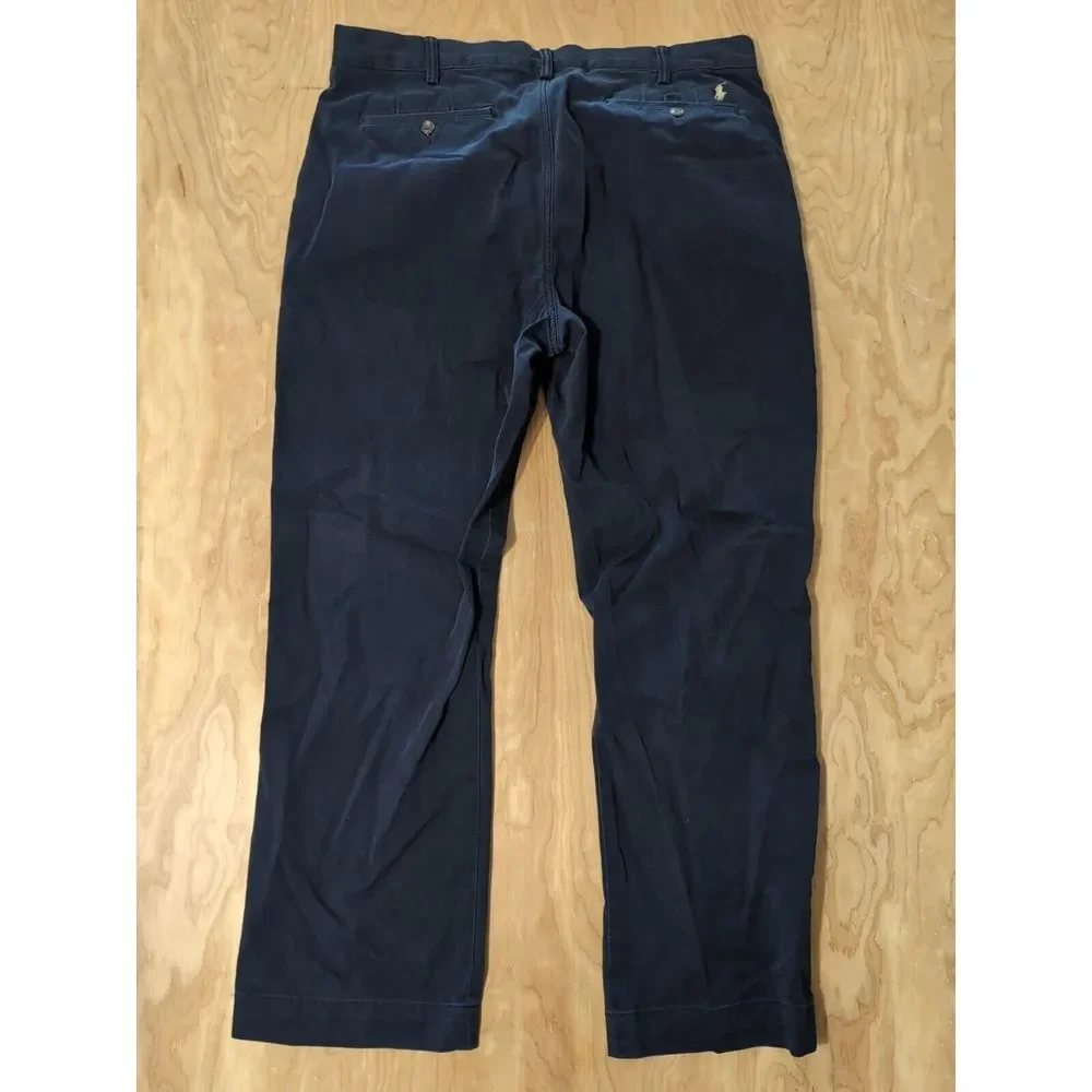 Polo Ralph Lauren Men's Flat Front Navy Blue Straight Bold‎ Logo Pants 36x30